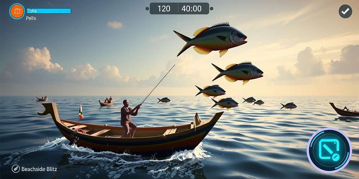 Beachside Blitz Fishing Adventure Beachside Blitz fishing minigame showing player catching fish from a traditional Indian boat